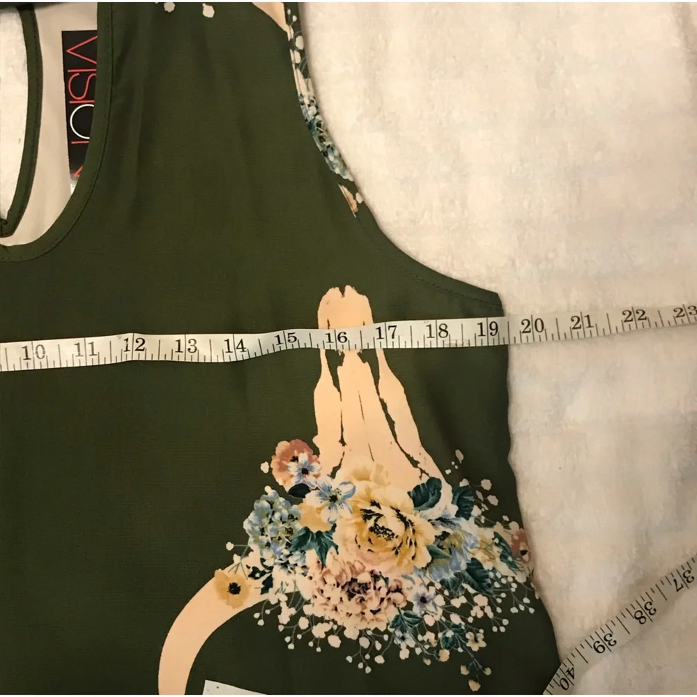 NWT Vision Women’s Edgy Boho Shift Dress M Green Clean Smoke & Per Free Home. - Picture 11 of 11
